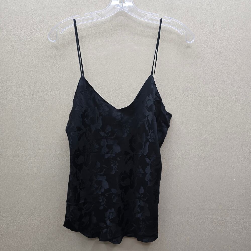 Vintage Treesha 100% Silk Jacquard Floral Camisole Top Romantic Black Size Large